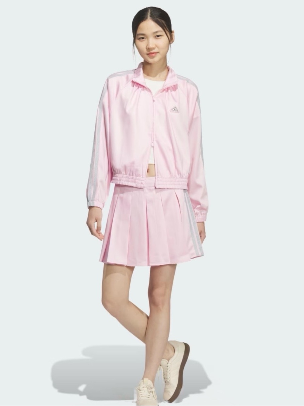 🆕 Adidas Dance Woven Jacket Skort 2 Piece Set Pink Sequin Stripes Women’s Size L